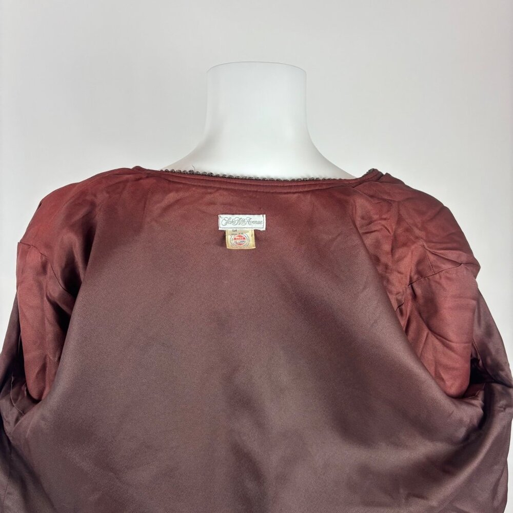 Vintage 70s Velvet Blazer Womens Large Brown Braided Trim Button Down Suit Jacke - Picture 12 of 12